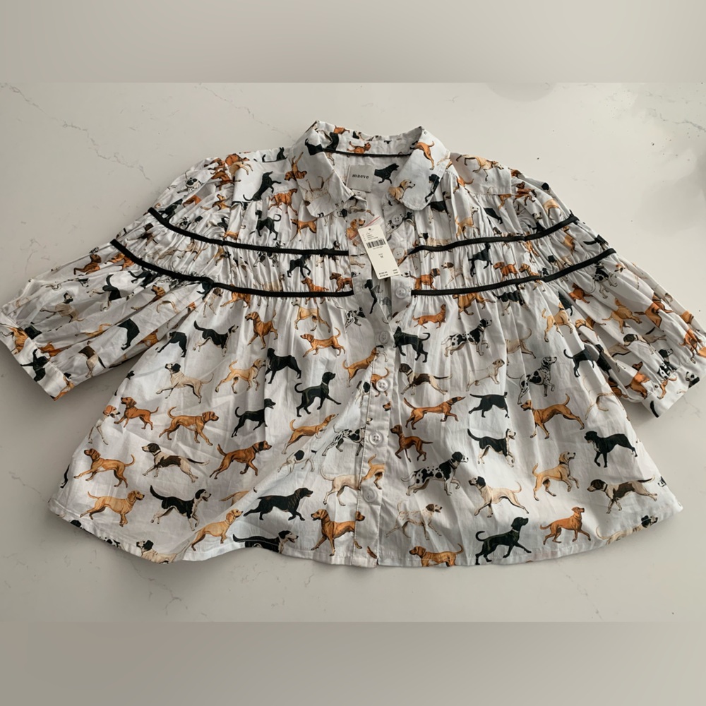 Anthropologie, Maeve Dog Print Blouse, M - Picture 3 of 7